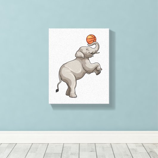 Elephant met Basketball Canvas Afdruk (Insitu (Houten vloer))