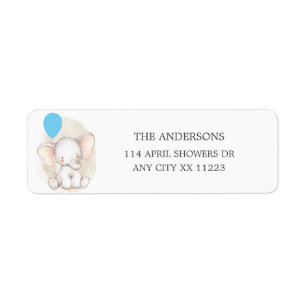 Elephant met blauw ballonbaby shower etiket