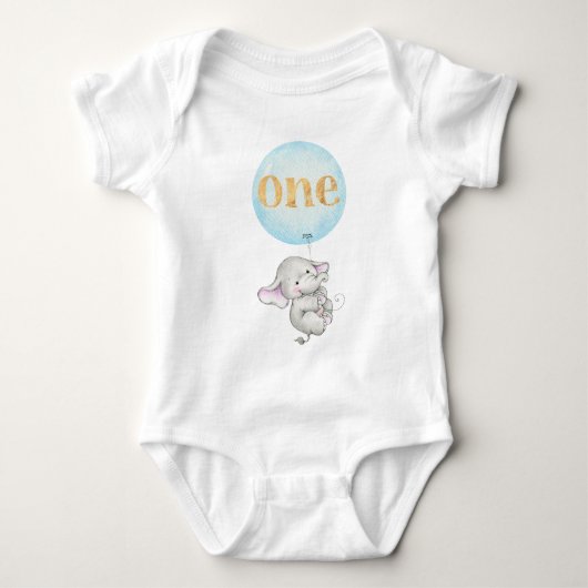 Elephant met Blauwe Ballon 1st Birthday Romper (Voorkant)