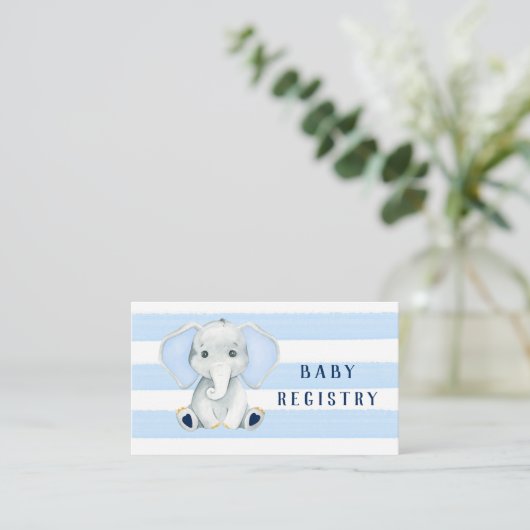 Elephant met blauwe strepes Baby register Visitekaartje (Staand voorkant)