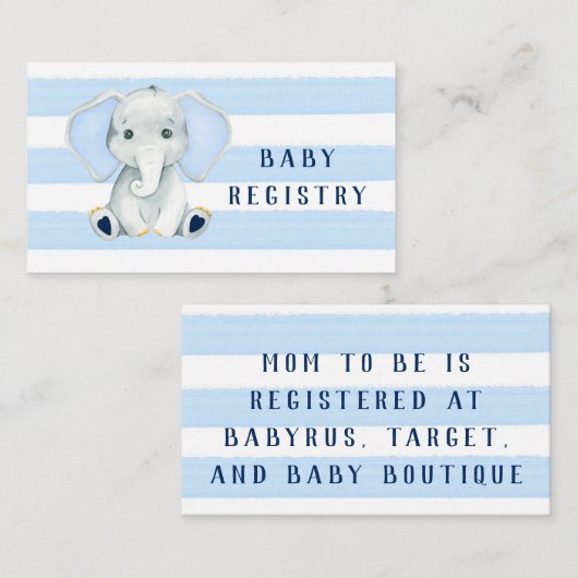 Elephant met blauwe strepes Baby register Visitekaartje (Voorkant / Achterkant)