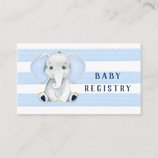 Elephant met blauwe strepes Baby register Visitekaartje (Voorkant)