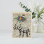Elephant met bloemen collage over pagina briefkaart (Staand voorkant)