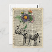 Elephant met bloemen collage over pagina briefkaart (Voorkant / Achterkant)