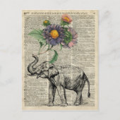 Elephant met bloemen collage over  pagina briefkaart (Voorkant)