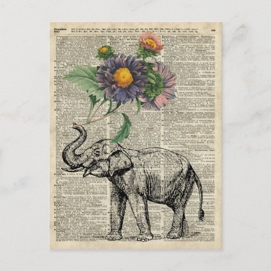 Elephant met bloemen collage over pagina briefkaart (Voorkant)