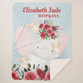 Elephant met Bourgogne Maroon Flowers + Naam Sherpa Deken (Voorkant)