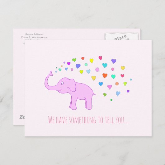 Elephant met briefkaart voor kleurenharten (Voorkant / Achterkant)