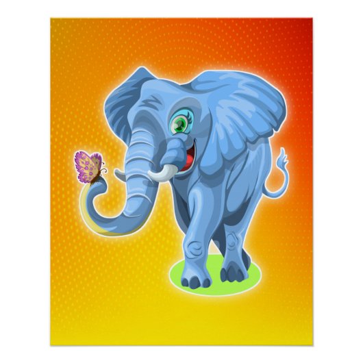 Elephant met Butterfly-fotoafdrukken Perfect Poster (Voorkant)