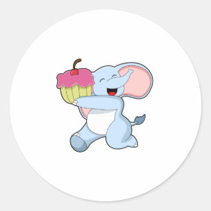 Elephant met Cake Ronde Sticker