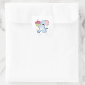 Elephant met Cake Vierkante Sticker (Tas)