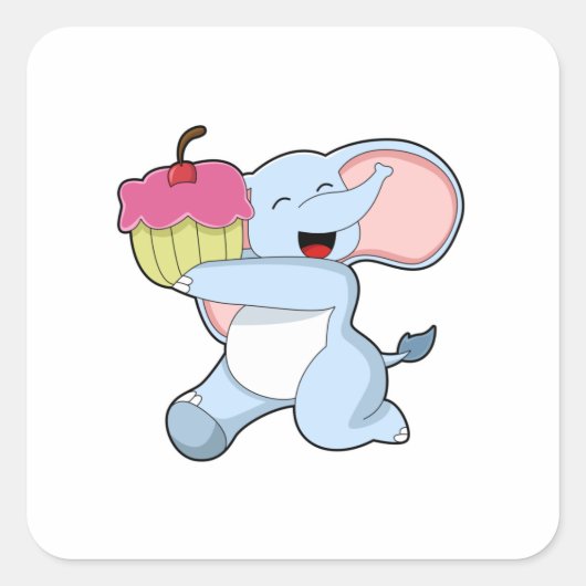 Elephant met Cake Vierkante Sticker (Voorkant)