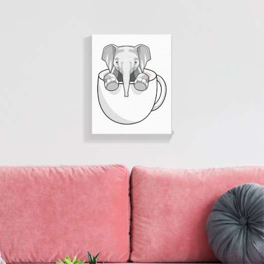 Elephant met Cup Canvas Afdruk (Insitu (Woonkamer))