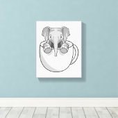 Elephant met Cup Canvas Afdruk (Insitu (Houten vloer))