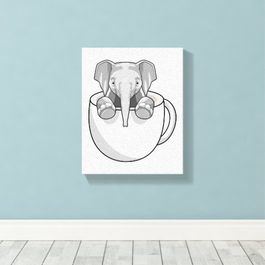 Elephant met Cup Canvas Afdruk (Insitu (Houten vloer))