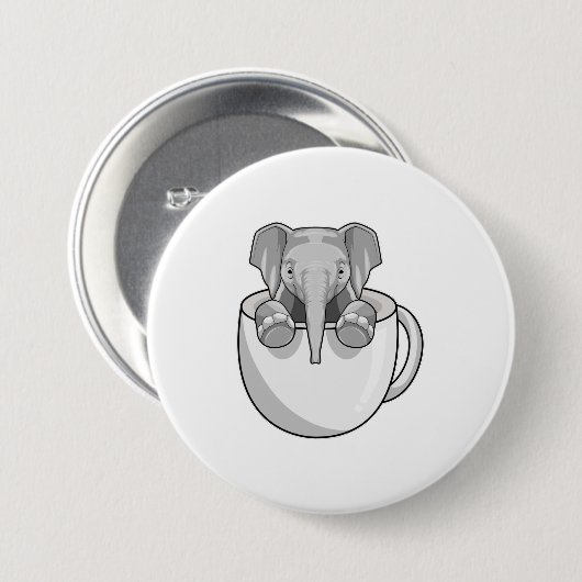 Elephant met Cup Ronde Button 7,6 Cm (Voorkant /achterkant)