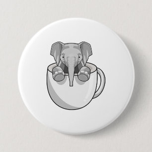 Elephant met Cup Ronde Button 7,6 Cm