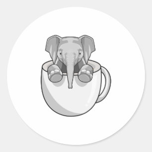 Elephant met Cup Ronde Sticker