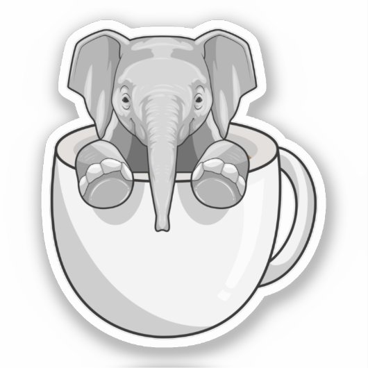 Elephant met Cup Sticker (Voorkant)
