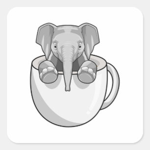 Elephant met Cup Vierkante Sticker