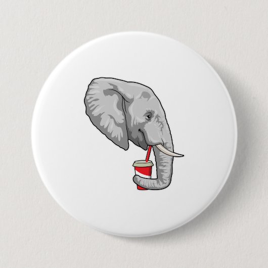 Elephant met Drink Ronde Button 7,6 Cm (Voorkant)