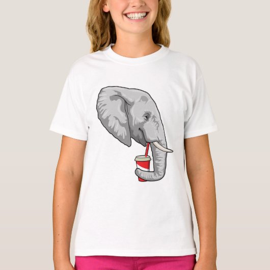 Elephant met Drink T-shirt (Voorkant)