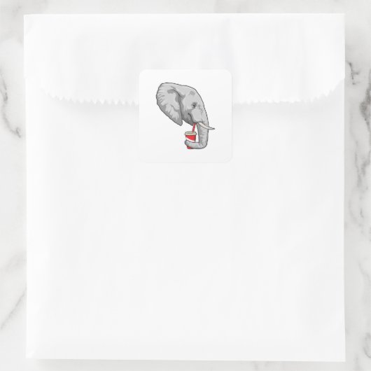 Elephant met Drink Vierkante Sticker (Tas)