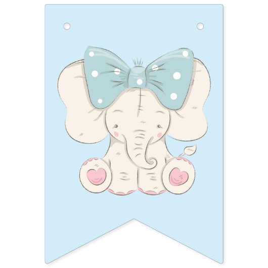 Elephant met een Bow. Happy Birthday Vlaggetjes (Eerste vlag)
