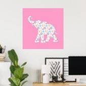 Elephant met een waterverf patroon dat leuk is poster (Thuiskantoor)