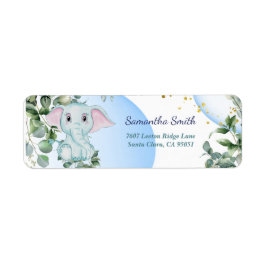 Elephant met eucalyptus met blauwe belletje etiket