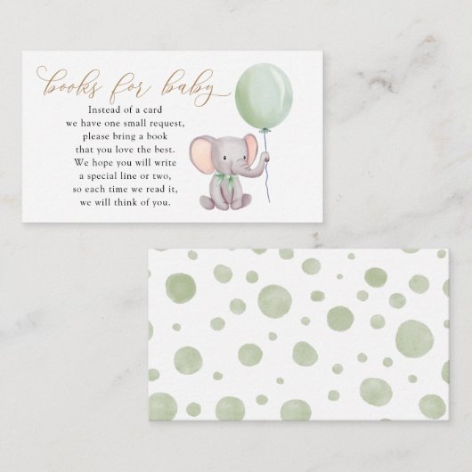 Elephant met groene ballonboeken voor Baby Informatiekaartje (Voorkant / Achterkant)