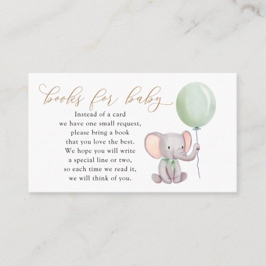 Elephant met groene ballonboeken voor Baby Informatiekaartje (Voorkant)