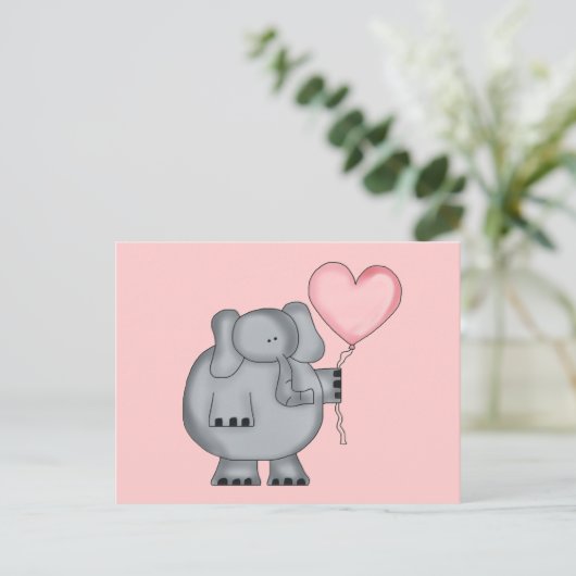 Elephant met hartballon briefkaart (Staand voorkant)