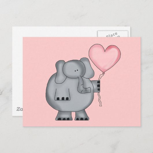 Elephant met hartballon briefkaart (Voorkant / Achterkant)