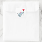 Elephant met hartballon vierkante sticker (Tas)