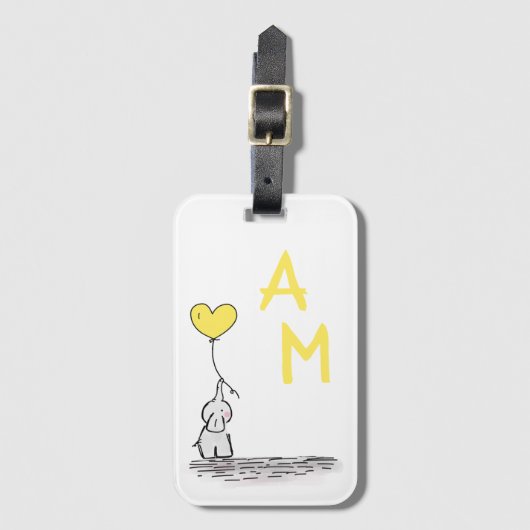 Elephant met hartvormige ballon en Initialen Bagagelabel (Voorkant (verticaal))