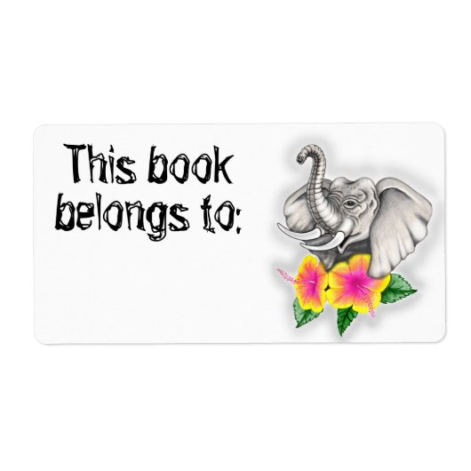 Elephant met Hibiscus Book Bord Etiket (Voorkant)