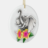 Elephant met Hibiscus Design Keramisch Ornament (Rechts)