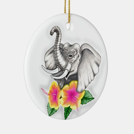 Elephant met Hibiscus Design Keramisch Ornament (Rechts)