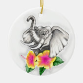 Elephant met Hibiscus Design Keramisch Ornament (Voorkant)