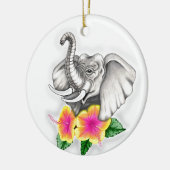 Elephant met Hibiscus Design Keramisch Ornament (Links)