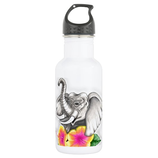 Elephant met Hibiscus Design Waterfles (Voorkant)