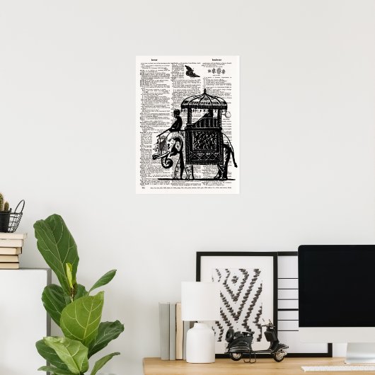 Elephant met Howdah Dictionary Art Poster (Thuiskantoor)