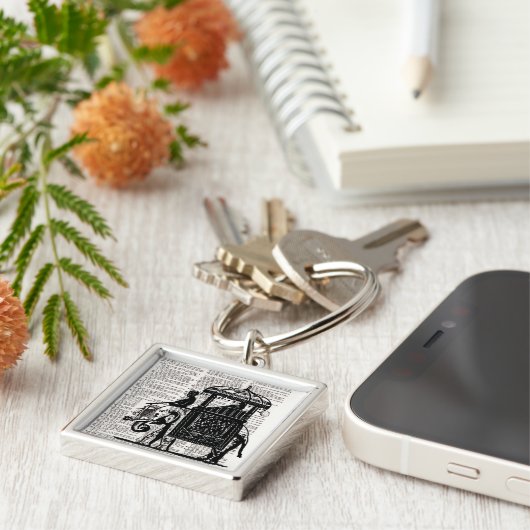 Elephant met Howdah Dictionary Art Sleutelhanger (Zijkant)