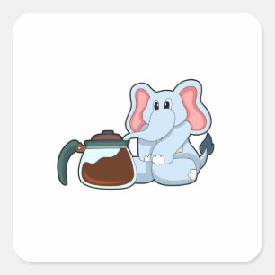 Elephant met koffie vierkante sticker