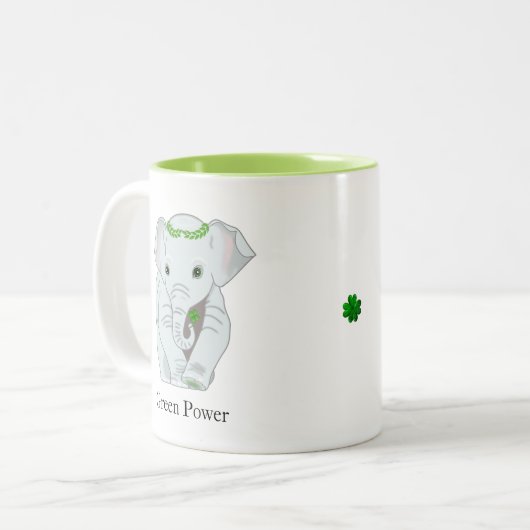 Elephant met Laurel Crown & een four-Leaf Clover Tweekleurige Koffiemok (Voorkant links)