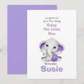 Elephant met lavender teddy beer congration card aankondiging (Voorkant / Achterkant)