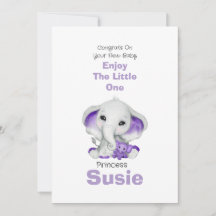 Elephant met lavender teddy beer congration card