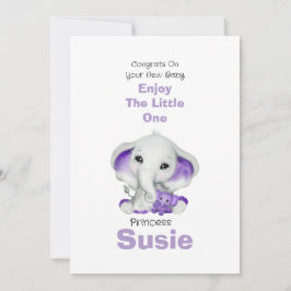 Elephant met lavender teddy beer congration card aankondiging