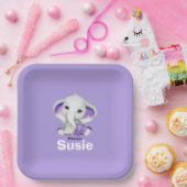 Elephant met lavender teddy beer paper bord (Feest)